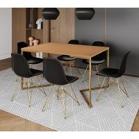 Mesa Jantar Industrial Retangular 137X90Cm Canela Base V Com 6 Cadeiras Eames Eiffel Pretas Base Dou - 1