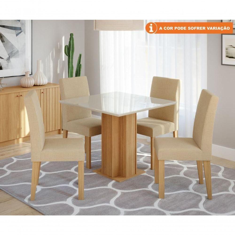 Conjunto Sala De Jantar Sophia 95x95 Tampo Mdf/vidro 4 Cadeiras Maia Cimol Nature/offwhite/gengibre - 2