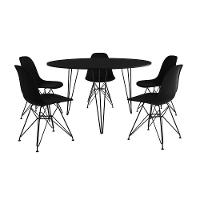 Mesa Jantar Redonda 110Cm Preta Clips 3 Pés Com 5 Cadeiras Eames Eiffel Pretas Ferro Preto - 6