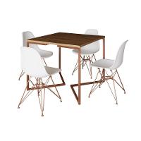 Mesa Jantar Industrial Quadrada 90Cm Amêndoa Base Cobre V Com 4 Cadeiras Brancas Eames Eiffel Pés Co - 6