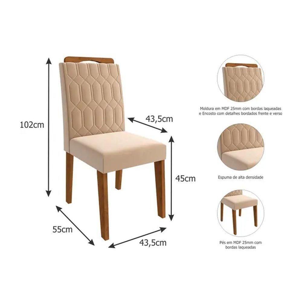 Conjunto: Mesa Sala Jantar Adele Tampo Madeirado c/Vidro 130cm Canto Reto + 4 Cadeiras Paola Madeira/OW/Nude - Cimol - 2
