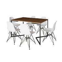 Mesa Industrial Jantar Retangular 137X90Cm Amêndoa Base V Com 6 Cadeiras Eames Eiffel Brancas Ferro - 10