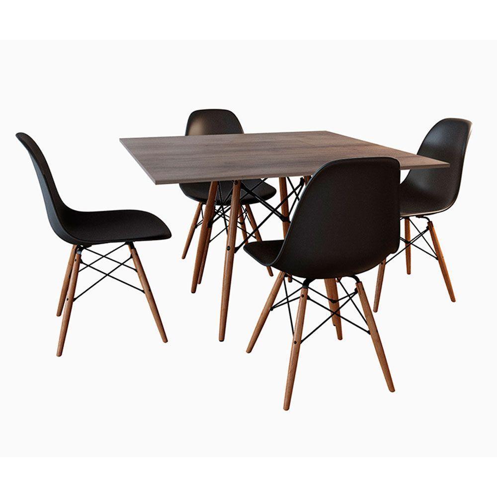 Mesa De Jantar Eames Eiffel Amêndoa Quadrada 90Cm Com 4 Cadeiras Pretas - 1