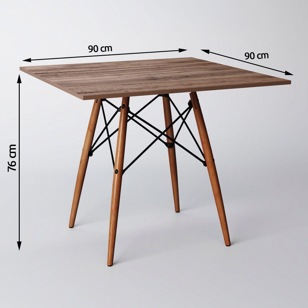 Mesa De Jantar Eames Eiffel Amêndoa Quadrada 90Cm Com 4 Cadeiras Pretas - 3