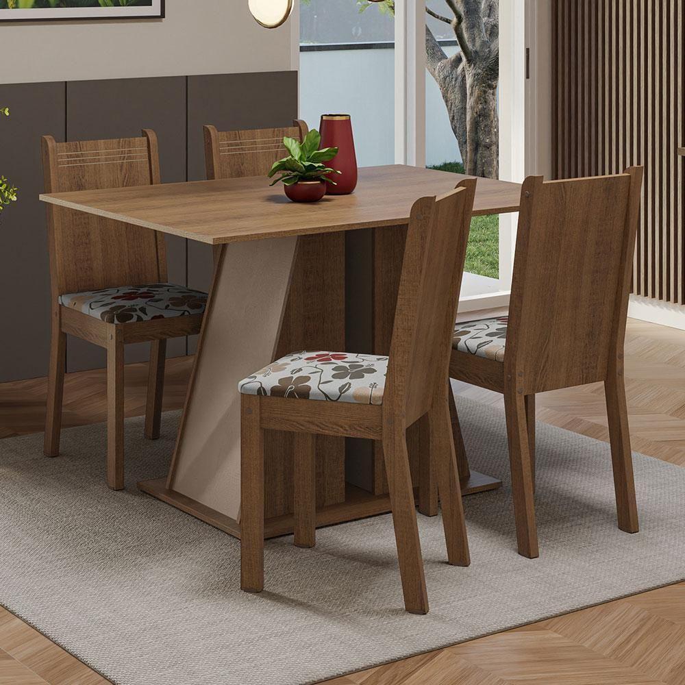 Conjunto Sala De Jantar Mesa Tampo De Madeira 4 Cadeiras Rustic/crema/hibiscos - 2