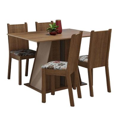 Conjunto Sala de Jantar Marilyn 4 Lugares Tampo em MDP com Cadeiras Estofadas Floral Hibiscos Rustic