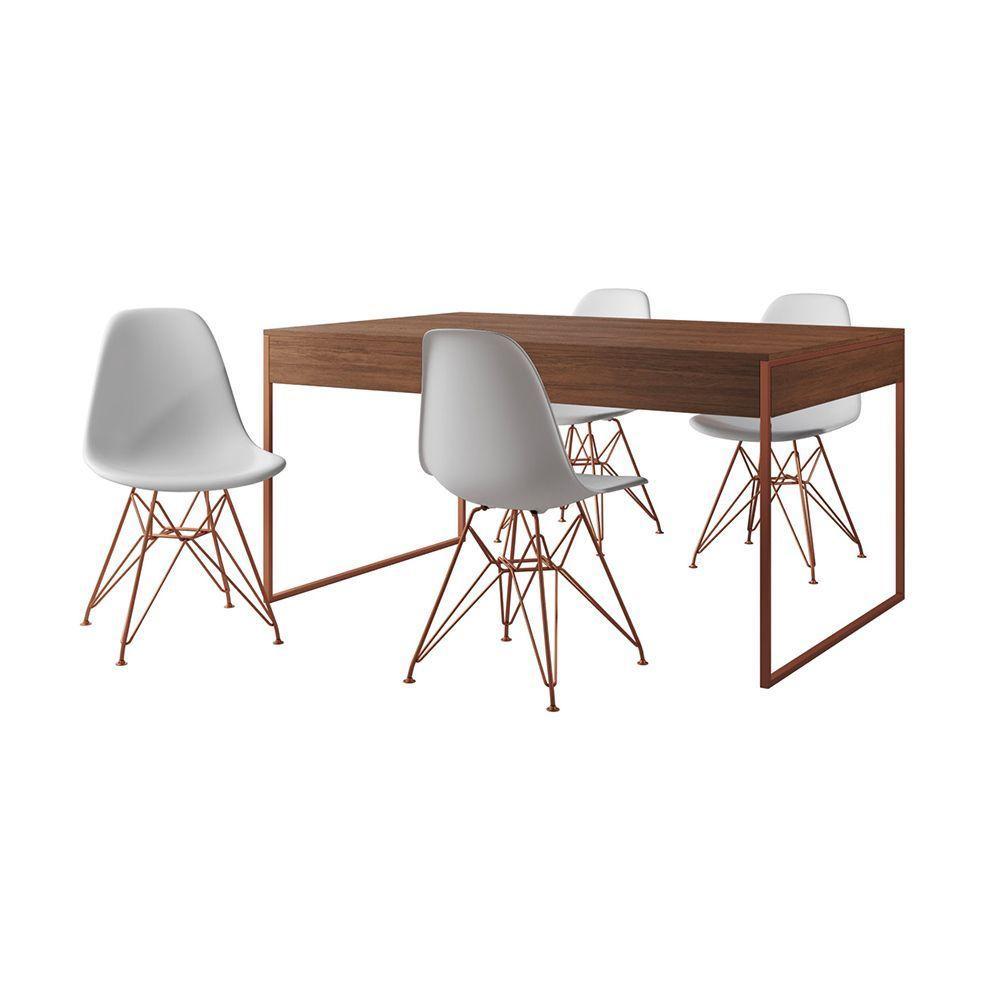 Mesa Jantar Industrial Retangular Filadélfia Amêndoa 137X90Cm Com 4 Cadeiras Brancas Eames Base Cobr - 7