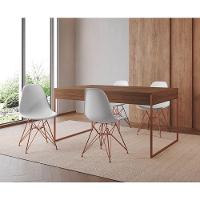 Mesa Jantar Industrial Retangular Filadélfia Amêndoa 137X90Cm Com 4 Cadeiras Brancas Eames Base Cobr - 1