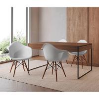 Mesa Jantar Industrial Filadélfia Amêndoa 137X90Cm Base Ferro Preto Com 4 Poltronas Brancas Marrom - 1