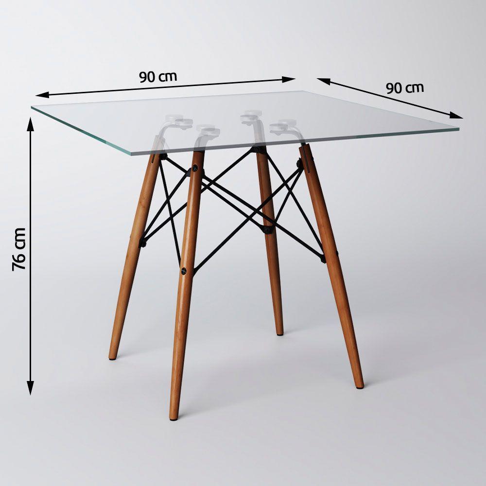 Conjunto Sala De Jantar Mesa Eames Eiffel Quadrada Vidro 90Cm 4 Cadeiras Pretas - 4