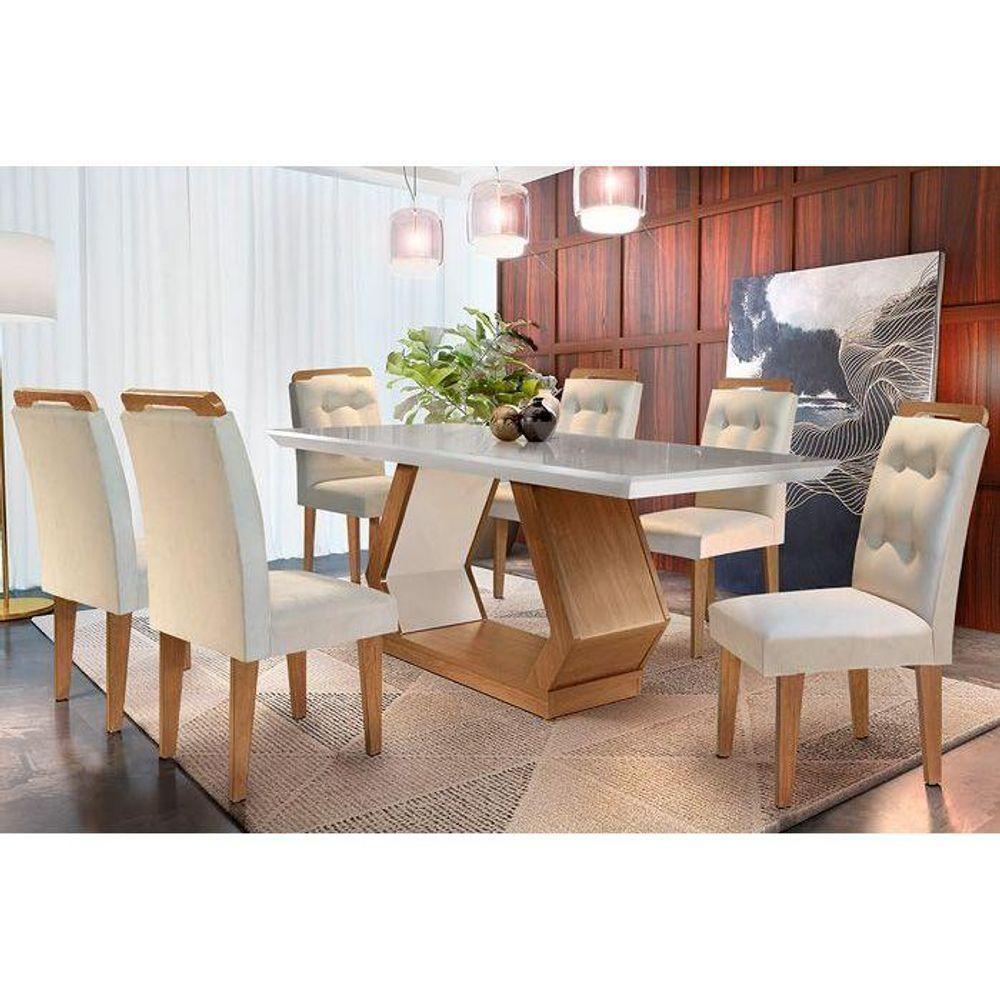 Kit Mesa C- Tampo Canto Reto 180cm + 6 Cadeiras Imbuia Creme - 1