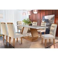 Kit Mesa C- Tampo Canto Reto 180cm + 6 Cadeiras Imbuia Creme - 1