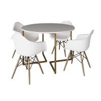 Mesa Jantar Industrial Redonda 110Cm Branca Base V Dourada Com 4 Poltronas Daw Madeira Branco - 6