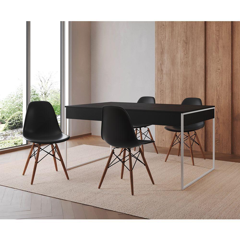 Mesa Jantar Industrial Retangular Filadélfia Preta 137X90Cm Base Ferro Branco Com 4 Cadeiras Pretas - 1