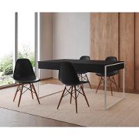 Mesa Jantar Industrial Retangular Filadélfia Preta 137X90Cm Base Ferro Branco Com 4 Cadeiras Pretas - 1