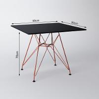 Mesa De Jantar Quadrada Preta 90Cm Com 4 Cadeiras Eames Eiffel Preta Base De Ferro Cobre - 2