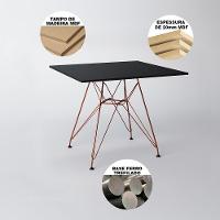 Mesa De Jantar Quadrada Preta 90Cm Com 4 Cadeiras Eames Eiffel Preta Base De Ferro Cobre - 5