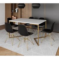 Mesa Jantar Industrial Retangular 137X90Cm Branca Base V Com 6 Cadeiras Eames Eiffel Pretas Base Dou - 2
