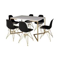 Mesa Jantar Industrial Retangular 137X90Cm Branca Base V Com 6 Cadeiras Eames Eiffel Pretas Base Dou - 11