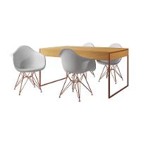 Mesa Jantar Industrial Filadélfia Canela 137X90Cm Com 4 Poltronas Brancas Base Cobre Marrom - 6