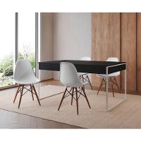 Mesa Jantar Industrial Retangular Filadélfia Preta 137X90Cm Base Ferro Branco Com 4 Cadeiras Brancas - 1