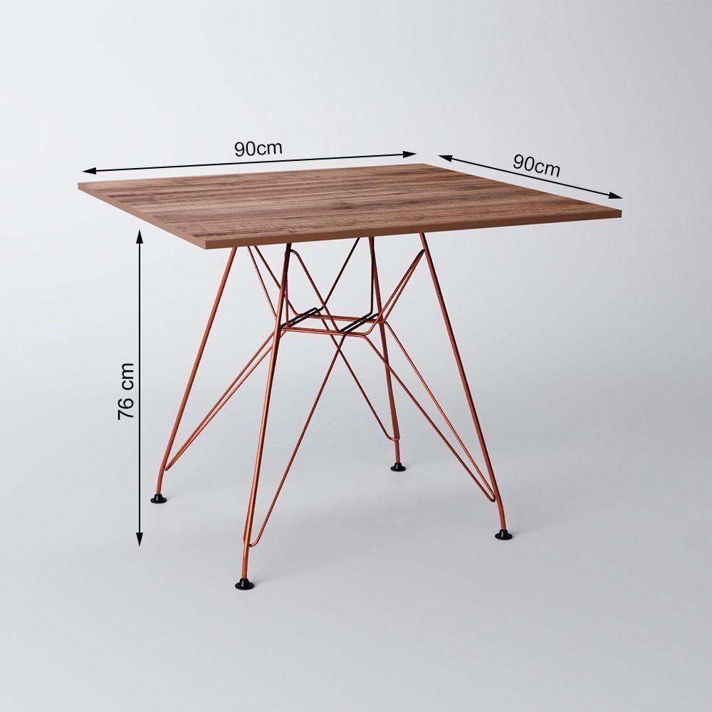 Mesa Jantar Quadrada Com 4 Cadeiras Pretas Eames Eiffel Base De Ferro Cobre Tampo Amêndoa 90Cm - 3