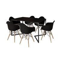Mesa Jantar Industrial Preta Retangular 137X90Cm Base V Ferro Preto Com 6 Poltronas Pre Marrom - 16