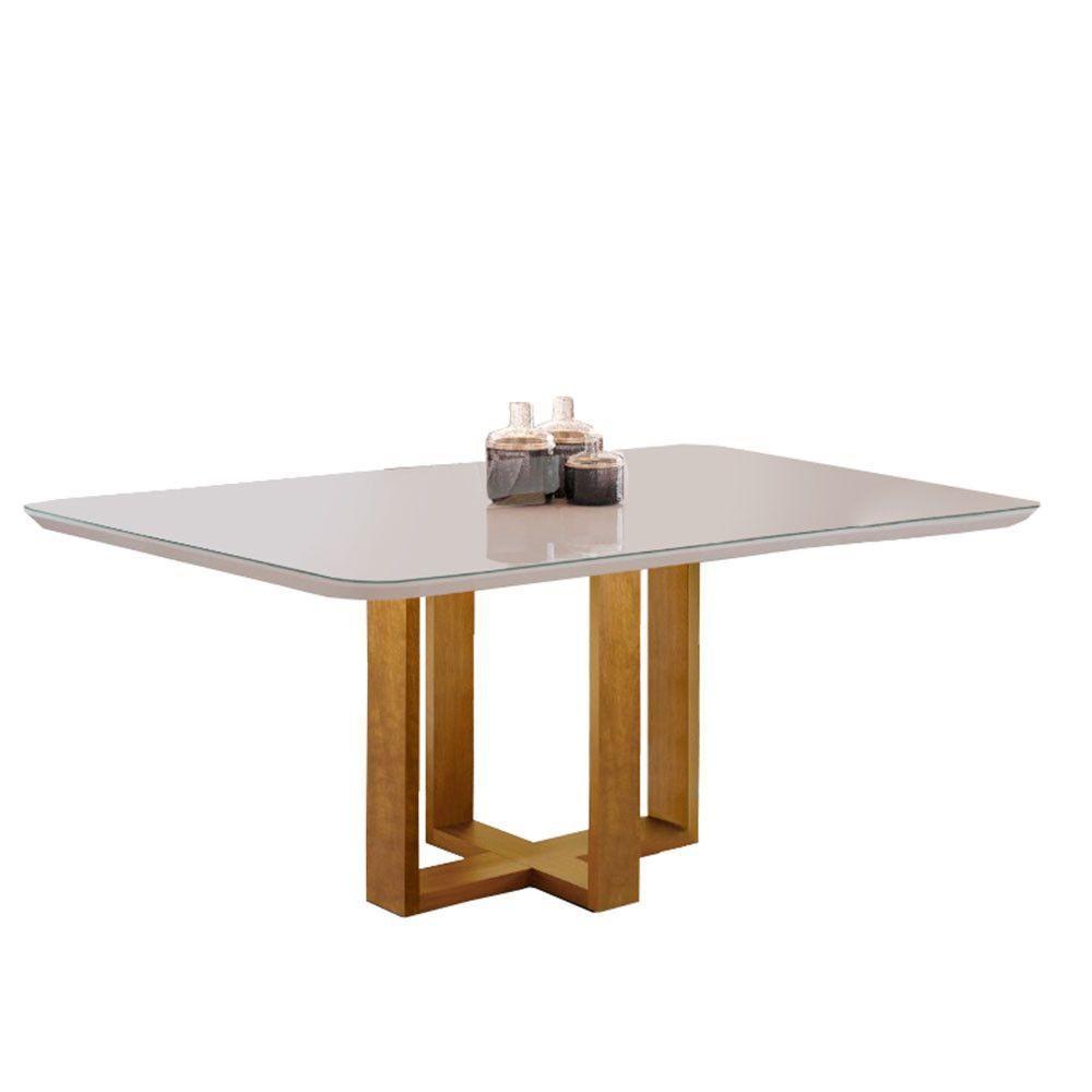 Conjunto Sala De Jantar Lisboa 4 Lugares Mesa E Cadeiras Moveis Mix Mel Com Off-white Marrom Burguês - 5