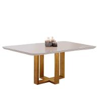 Conjunto Sala De Jantar Lisboa 4 Lugares Mesa E Cadeiras Moveis Mix Mel Com Off-white Marrom Burguês - 5