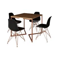 Mesa Jantar Industrial Quadrada 90Cm Amêndoa Base Cobre V Com 4 Cadeiras Pretas Eames Eiffel Pés Cob - 14