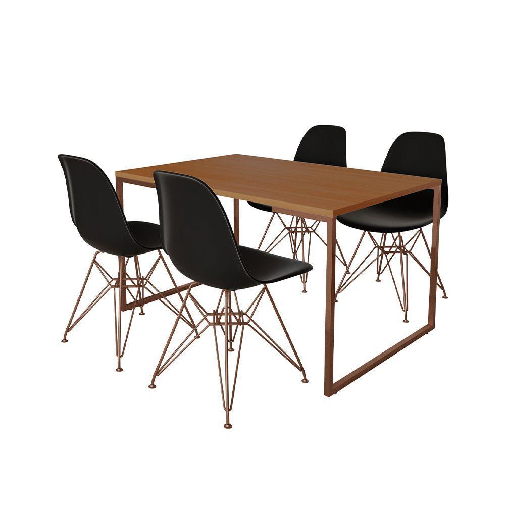 Mesa Industrial Base Ferro Cobre Tampo 137X90 Canela 4 Cadeiras Ferro Cobre Assento Preto - 6