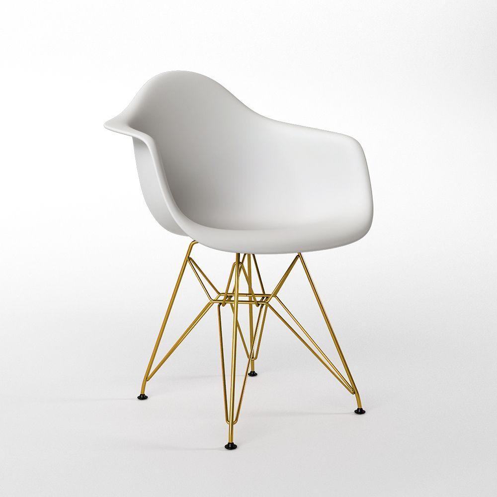 Mesa Jantar Industrial Branca 110Cm Redonda Base V Com 4 Poltronas Daw Brancas Base Dou Branco - 4