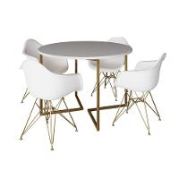 Mesa Jantar Industrial Branca 110Cm Redonda Base V Com 4 Poltronas Daw Brancas Base Dou Branco - 6