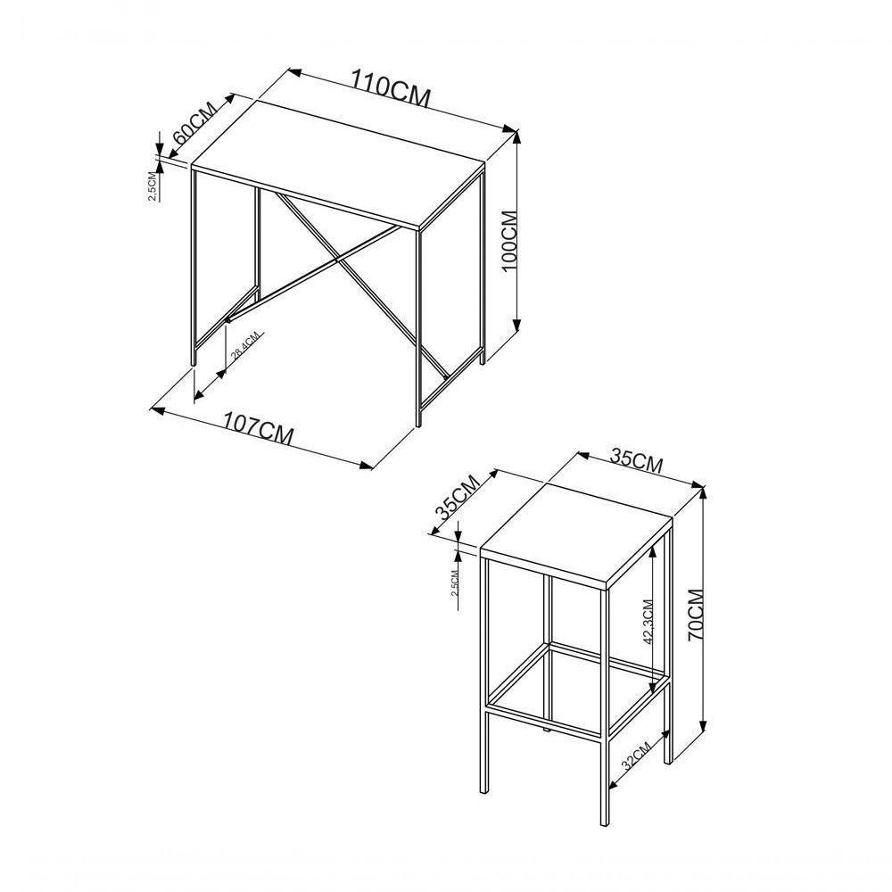 Conjunto Mesa 100x60 Com Banquetas Vermont Preto Fosco - 5