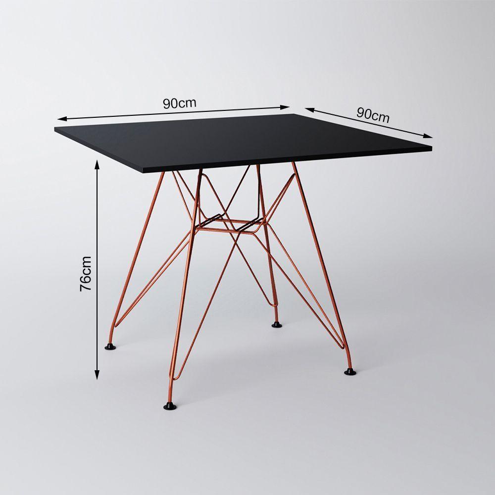 Mesa De Jantar Eames Eiffel Quadrada Preta 90Cm Com 4 Cadeiras Brancas Base Ferro Cobre - 7