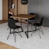 Mesa Jantar Industrial Quadrada 90Cm Amêndoa Base V Com 4 Cadeiras Eames Eiffel Pretas Ferro Preto - 1
