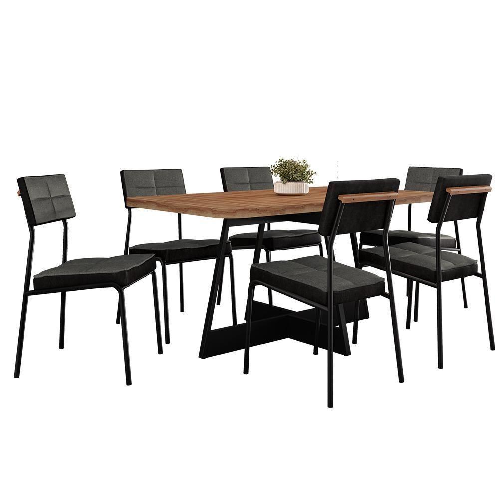 Conjunto Sala De Jantar Loanda 6 Cadeiras Carraro Grafite/preto/nogal - 1