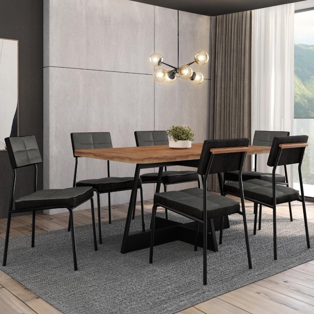 Conjunto Sala De Jantar Loanda 6 Cadeiras Carraro Grafite/preto/nogal - 2