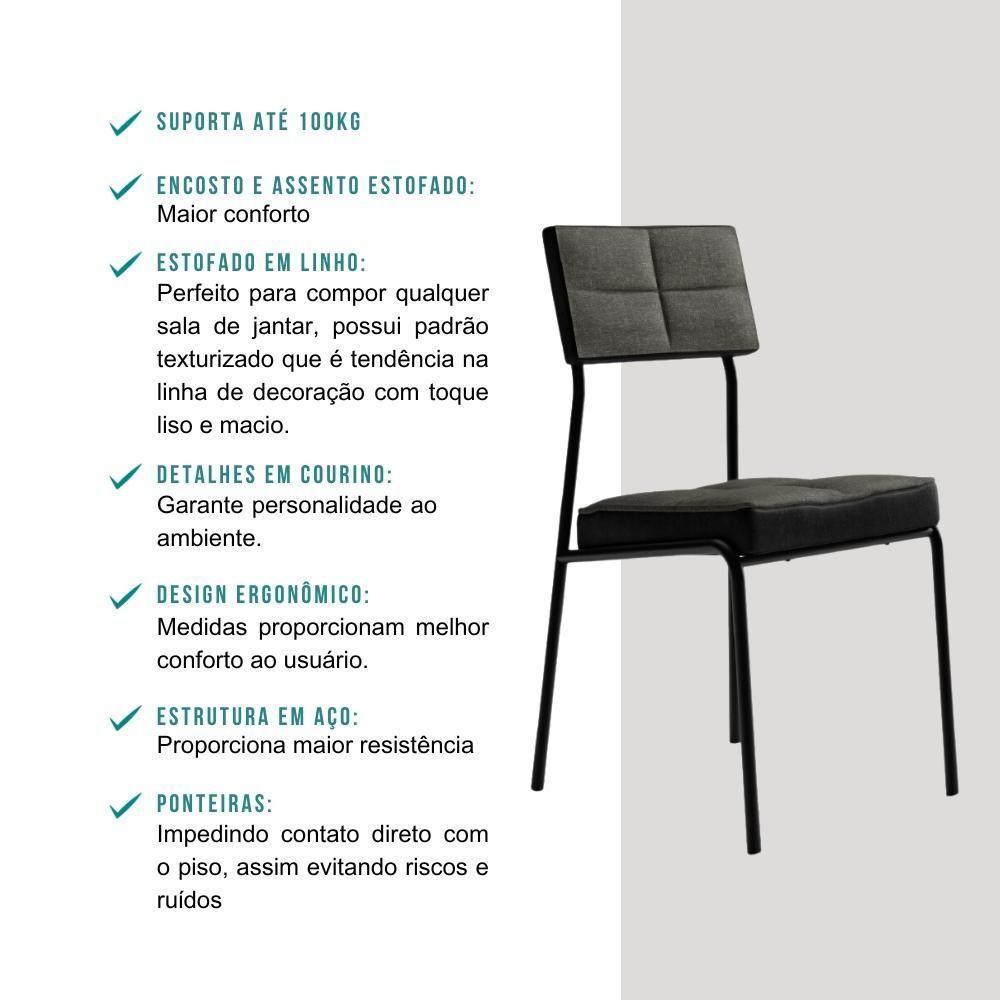 Conjunto Sala De Jantar Loanda 6 Cadeiras Carraro Grafite/preto/nogal - 6