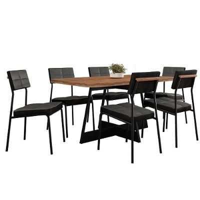 Conjunto Sala De Jantar Loanda 6 Cadeiras Carraro Grafite/preto/nogal
