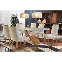Sala de Jantar Completa Imperatriz c/ Tampo Madeirado Canto Reto 180cm + 6 Cadeiras Jade Imbuia/Veludo Creme - Rufato - 1