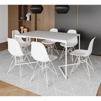 Mesa Industrial Jantar Retangular 137X90Cm Branca Base V Com 6 Cadeiras Eames Eiffel Brancas Ferro B - 1