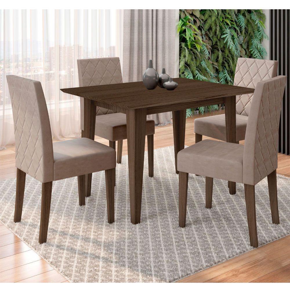 Conjunto Sala De Jantar Retangular Mesa Kate 120cm E 04 Cadeiras Jade Poliman Móveis Amêndoa - 1