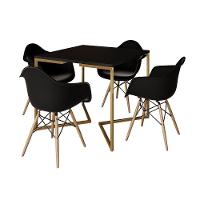 Mesa Jantar Industrial Quadrada 90Cm Preta Base V Dourada Com 4 Poltronas Daw Madeira P Marrom - 11