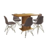 Mesa Jantar Londres Retangular Canela 137X90Cm 6 Cadeiras Estofadas Nude Médio Base Dourado - 6