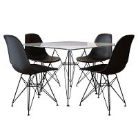 Mesa De Jantar Eames Eiffel Quadrada Vidro 90Cm Com 4 Cadeiras Pretas Base Ferro Preto - 1