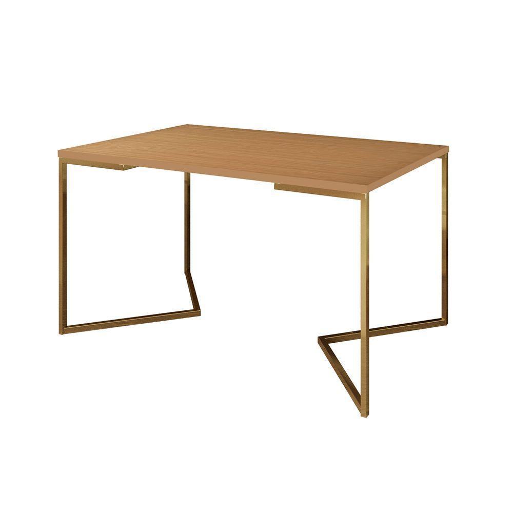 Mesa Jantar Industrial Retangular 137X90Cm Canela Base V Dourada Com 6 Cadeiras Eames Eiffel Madeira - 5