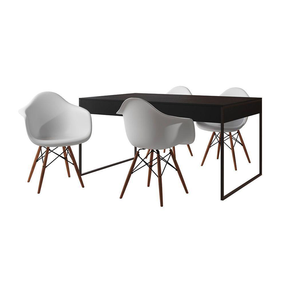 Mesa Jantar Industrial Filadélfia Preta 137X90Cm Base Ferro Preto Com 4 Poltronas Brancas Preto - 6