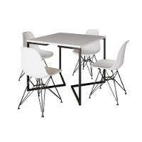 Mesa Jantar Industrial Quadrada 90Cm Branca Base V Com 4 Cadeiras Eames Eiffel Brancas Ferro Preto - 6