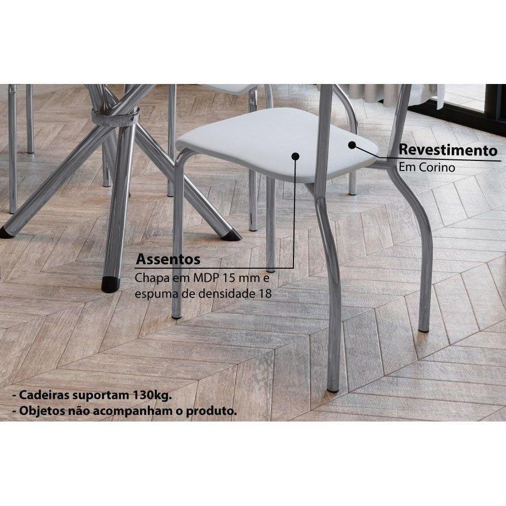 Conjunto: Mesa de Cozinha Volga c/ Tampo Vidro 95cm + 4 Cadeiras Portugal Cromada/Branco - Kappesberg - 4